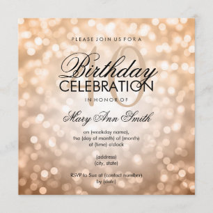 Elegant 40th Birthday Party Copper Glitter Lights Invitation