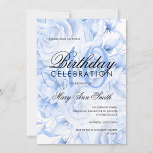 Elegant 40th Birthday Party Floral Navy Blue  Invitation