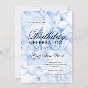 Elegant 40th Birthday Party Floral Navy Blue  Invitation