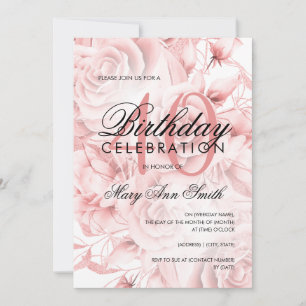 Elegant 40th Birthday Party Floral Rose Gold  Invitation