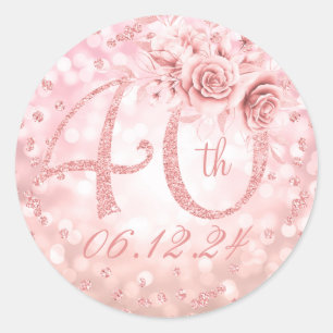 Elegant 40th Birthday Party Glam Lights Rose Gold Classic Round Sticker
