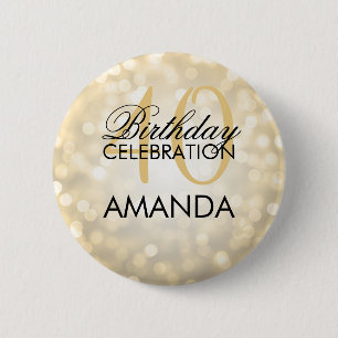 Elegant 40th Birthday Party Gold Glitter Lights 6 Cm Round Badge