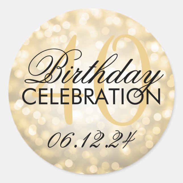 Elegant 40th Birthday Party Gold Glitter Lights Classic Round Sticker (Front)