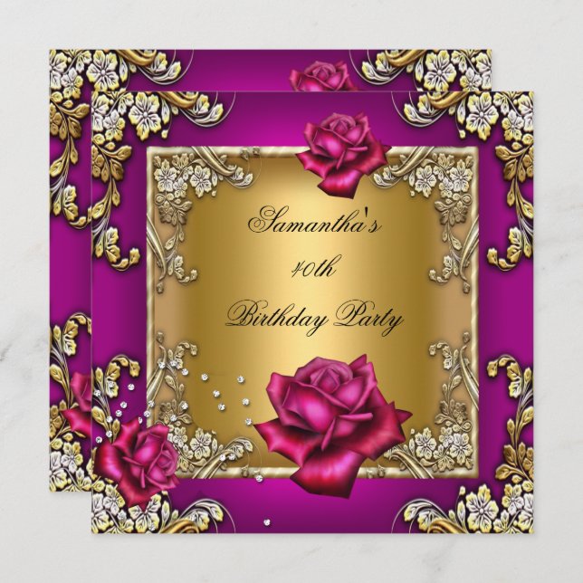 Elegant 40th Birthday Party Pink Rose Gold Invitation (Front/Back)