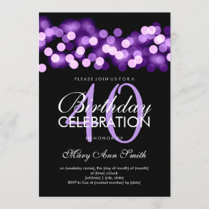 Elegant 40th Birthday Party Purple Hollywood Glam Invitation