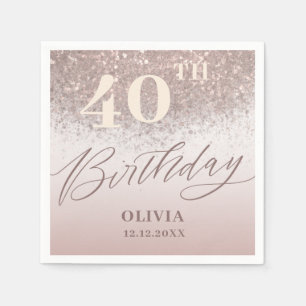 Elegant 40th Birthday Party Rose Gold Glitter Napkin
