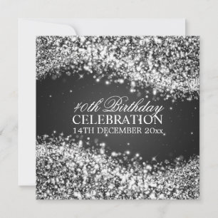 Elegant 40th Birthday Party Sparkling Wave Black Invitation