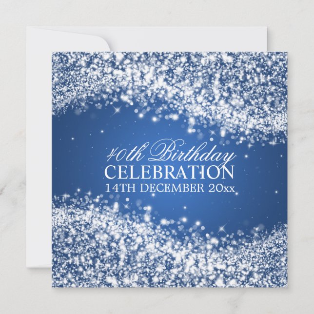 Elegant 40th Birthday Party Sparkling Wave Blue Invitation (Front)