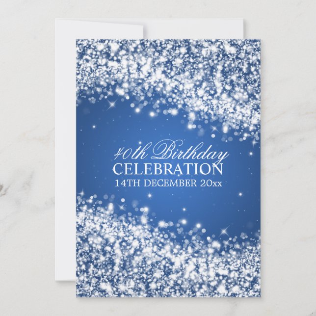 Elegant 40th Birthday Party Sparkling Wave Blue Invitation (Front)