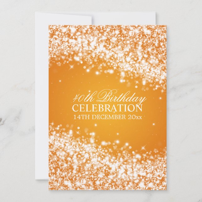 Elegant 40th Birthday Party Sparkling Wave Orange Invitation (Front)