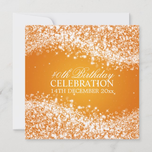 Elegant 40th Birthday Party Sparkling Wave Orange Invitation (Front)