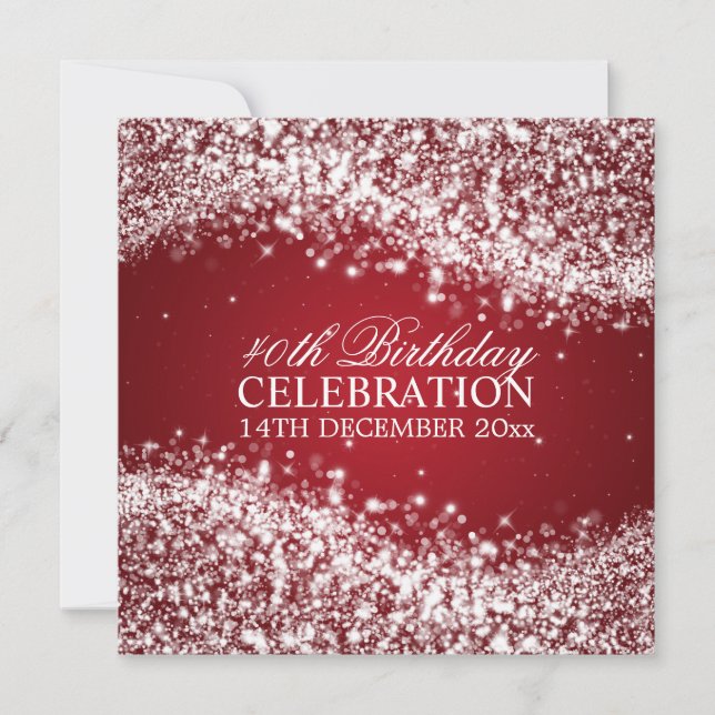 Elegant 40th Birthday Party Sparkling Wave Red Invitation (Front)