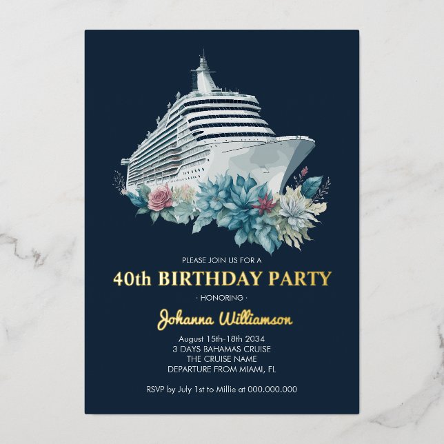 Elegant 40th Birthday Party Women Cruise Trip Gold (Front)