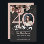 Elegant 40th Birthday Pink Lush Floral Moody Photo Invitation<br><div class="desc">Elegant 40th Birthday Pink Lush Floral Moody Photo Invitation. A beautiful and elegant floral design birthday invitation, that features lovely and lush soft pink flowers. This design lets you add a photo of the birthday person and all details is fully customisable. Need help with this template? Contact the designer/creator by...</div>