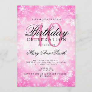 Elegant 40th Birthday Pink Winter Wonderland Invitation
