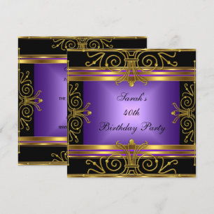 Elegant 40th Birthday Purple Black Gold Art Deco Invitation