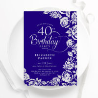 Elegant 40th Birthday Purple Silver Roses