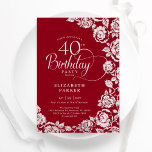 Elegant 40th Birthday Red Silver Roses Invitation<br><div class="desc">Red silver floral 40th birthday party invitation. Elegant design featuring roses,  faux silver foil and typography script font. Trendy invite card perfect for a stylish female bday celebration. Can be customised to any age. Personalise with your own details. Printed Zazzle invitations or instant download digital printable template.</div>