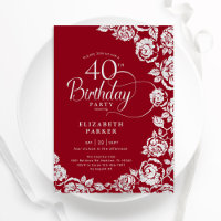 Elegant 40th Birthday Red Silver Roses