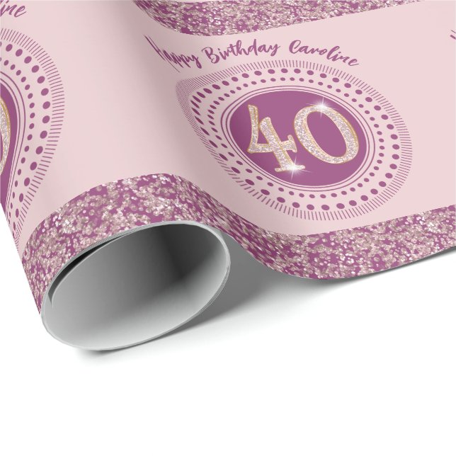 Elegant 40th Birthday Rose Gold Glitter & Stripes Wrapping Paper (Roll Corner)