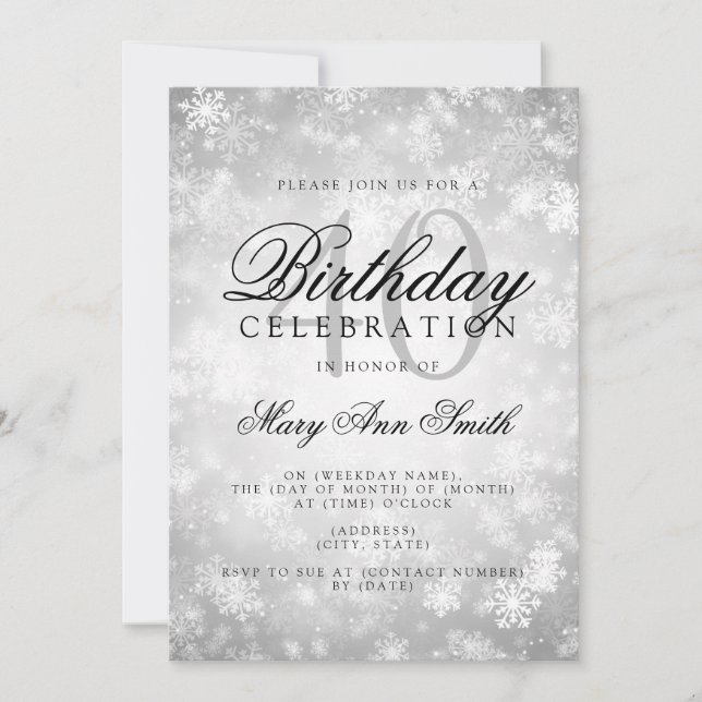 Elegant 40th Birthday Silver Winter Wonderland Invitation (Front)