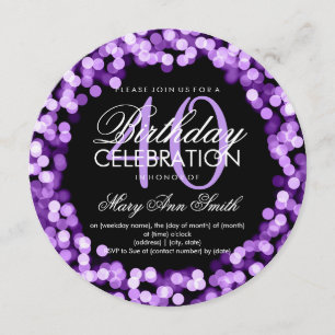 Elegant 40th Birthday Sparkling Lights Purple Invitation