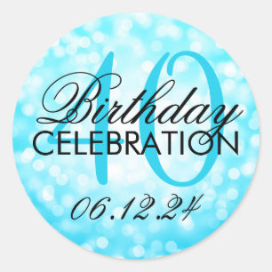 Elegant 40th Birthday Turquoise Glitter Lights Classic Round Sticker