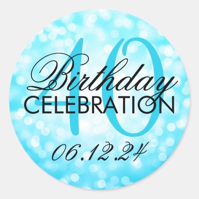 Elegant 40th Birthday Turquoise Glitter Lights Classic Round Sticker (Front)
