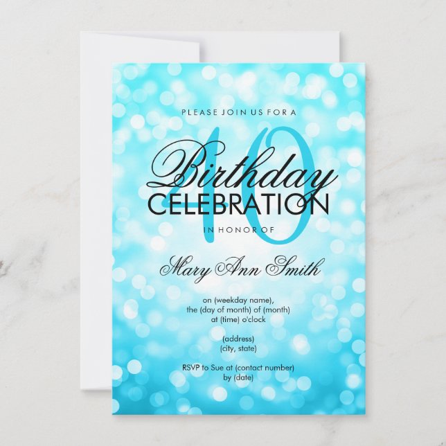 Elegant 40th Birthday Turquoise Glitter Lights Invitation (Front)