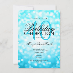 Elegant 40th Birthday Turquoise Glitter Lights Invitation