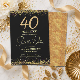 Elegant 40th Black Gold Glitter Birthday Save The Date