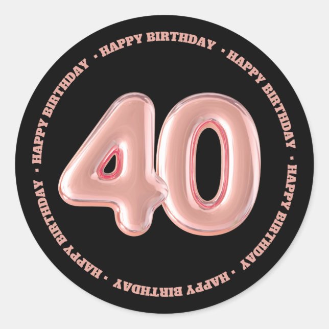 elegant 40th forty birthday pink rose black classic round sticker (Front)