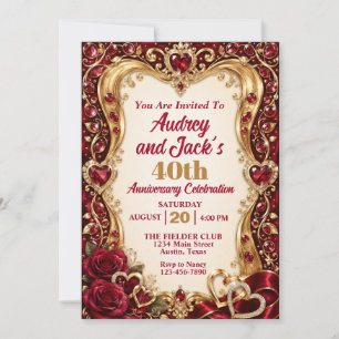 Elegant 40th Ruby Anniversary Invitation