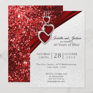 Elegant 40th Ruby Red Glitter Anniversary Design Invitation