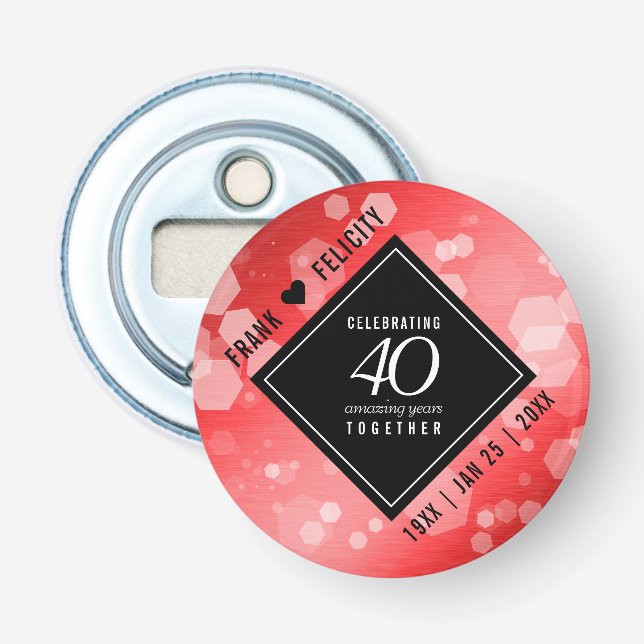 Elegant 40th Ruby Wedding Anniversary Celebration Bottle Opener (Front)