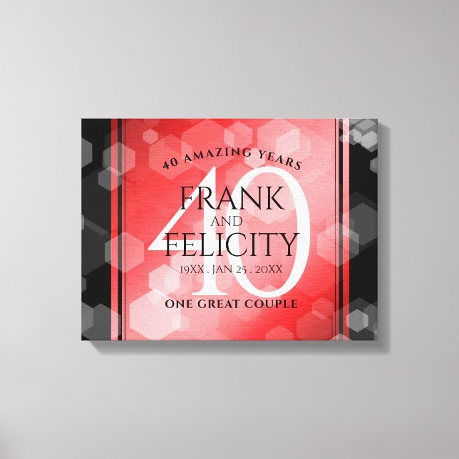 Elegant 40th Ruby Wedding Anniversary Celebration Canvas Print (Front)