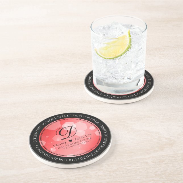 Elegant 40th Ruby Wedding Anniversary Celebration Coaster (Side)