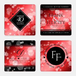 Elegant 40th Ruby Wedding Anniversary Celebration Coaster Set