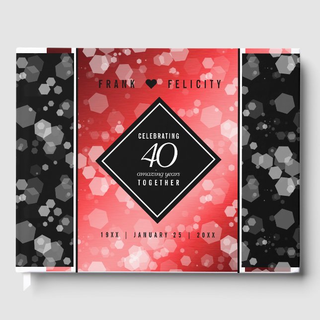 Elegant 40th Ruby Wedding Anniversary Celebration Guest Book (Front)