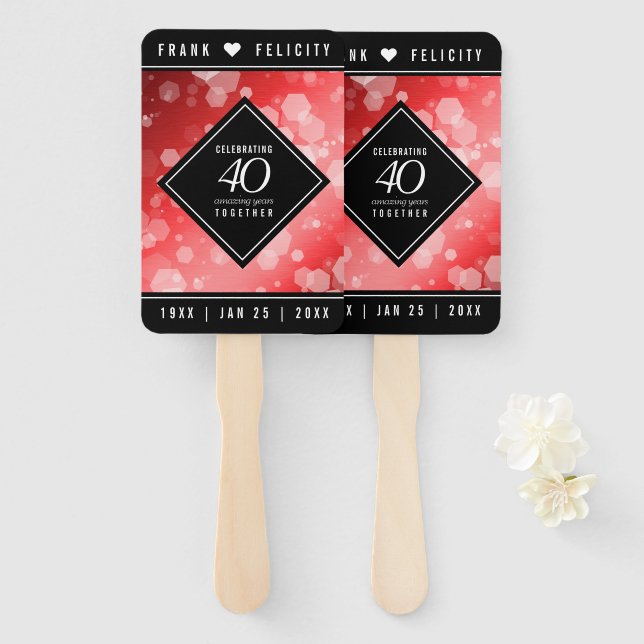 Elegant 40th Ruby Wedding Anniversary Celebration Hand Fan (Front and Back)