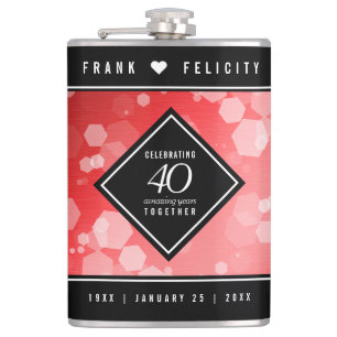 Elegant 40th Ruby Wedding Anniversary Celebration Hip Flask