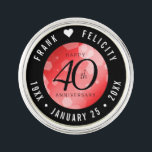 Elegant 40th Ruby Wedding Anniversary Celebration Lapel Pin<br><div class="desc">Celebrate the 40th ruby wedding anniversary in style with this commemorative lapel pin! Elegant black serif and sans serif lettering with hexagonal confetti on a ruby red background add a memorable touch for this special occasion and extraordinary milestone. Customise with the happy couple's names, and dates for their ruby anniversary....</div>
