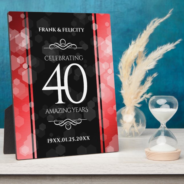 Elegant 40th Ruby Wedding Anniversary Celebration Plaque (Side)