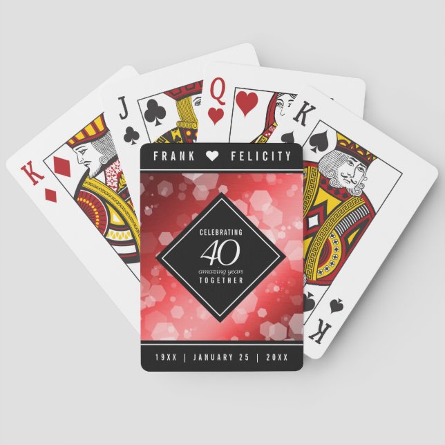 Elegant 40th Ruby Wedding Anniversary Celebration Playing Cards (Back)