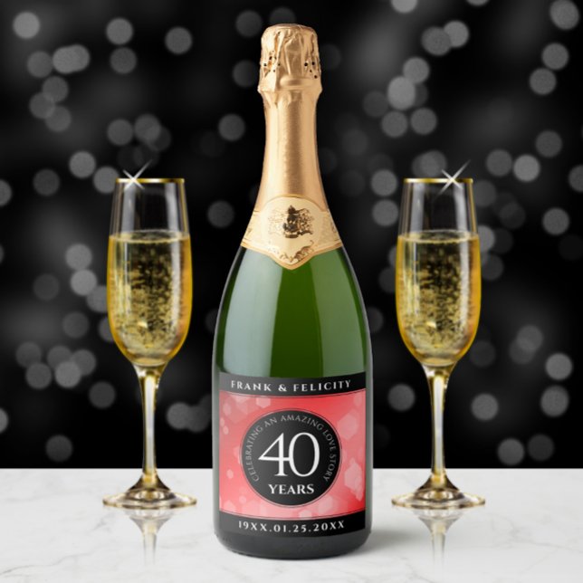 Elegant 40th Ruby Wedding Anniversary Celebration Sparkling Wine Label (Creator Uploaded)