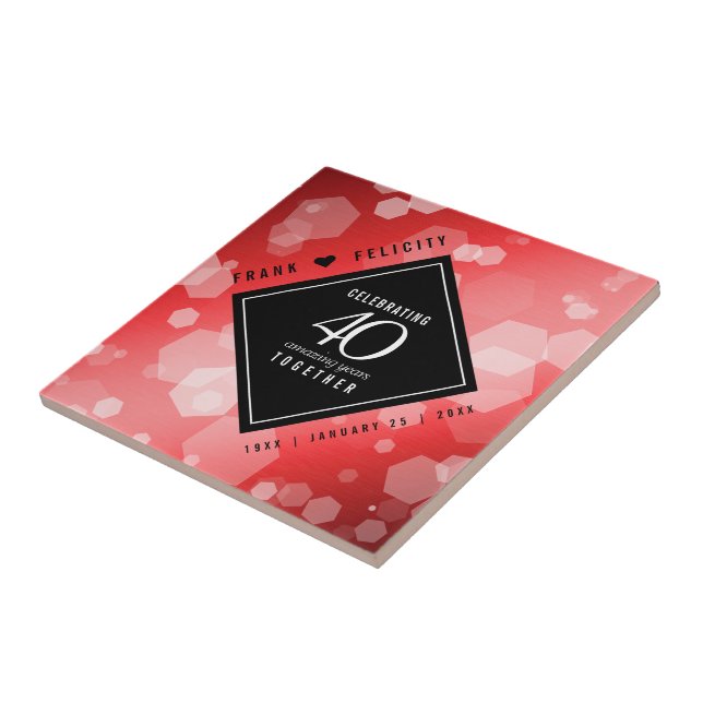 Elegant 40th Ruby Wedding Anniversary Celebration Tile (Side)