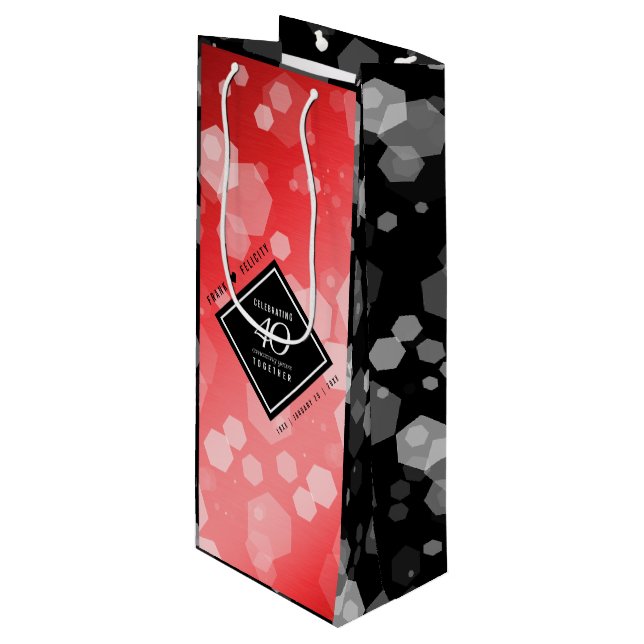 Elegant 40th Ruby Wedding Anniversary Celebration Wine Gift Bag (Front Angled)