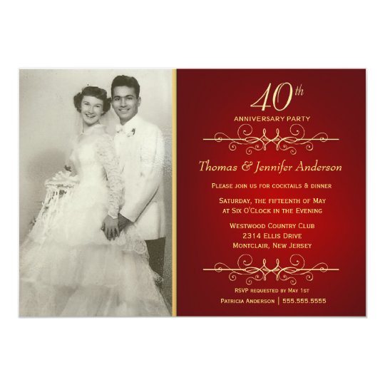 Elegant 40th  Ruby Wedding  Anniversary  Invitations  Zazzle 