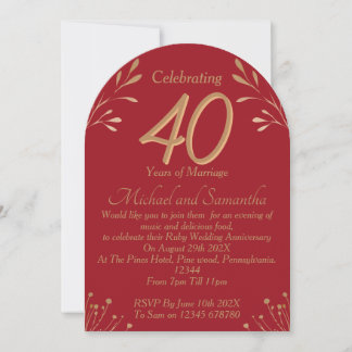 Elegant 40th Ruby Wedding Party Invitation