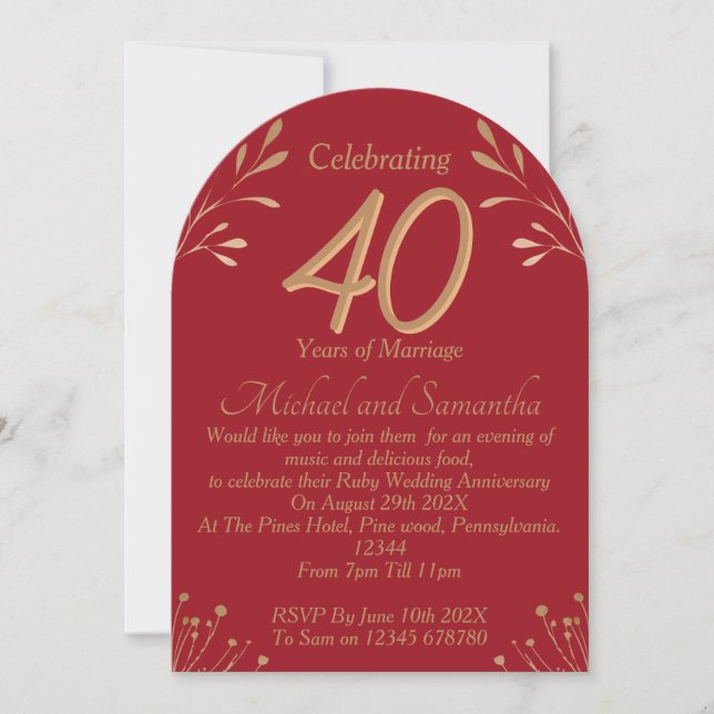 Elegant 40th Ruby Wedding Party Invitation (Front)